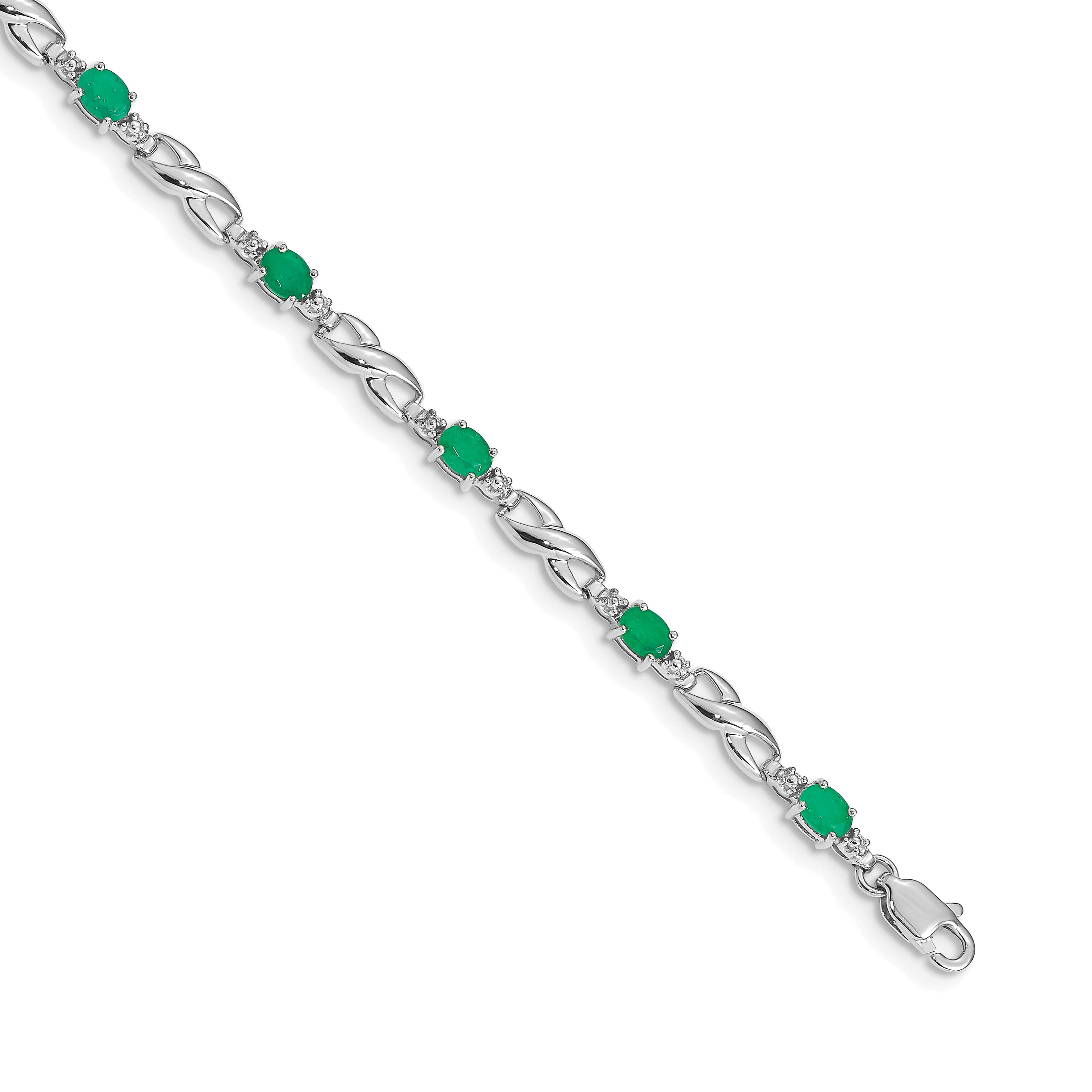 14k White Gold Diamond and Emerald Bracelet