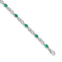 14k White Gold Diamond and Emerald Bracelet