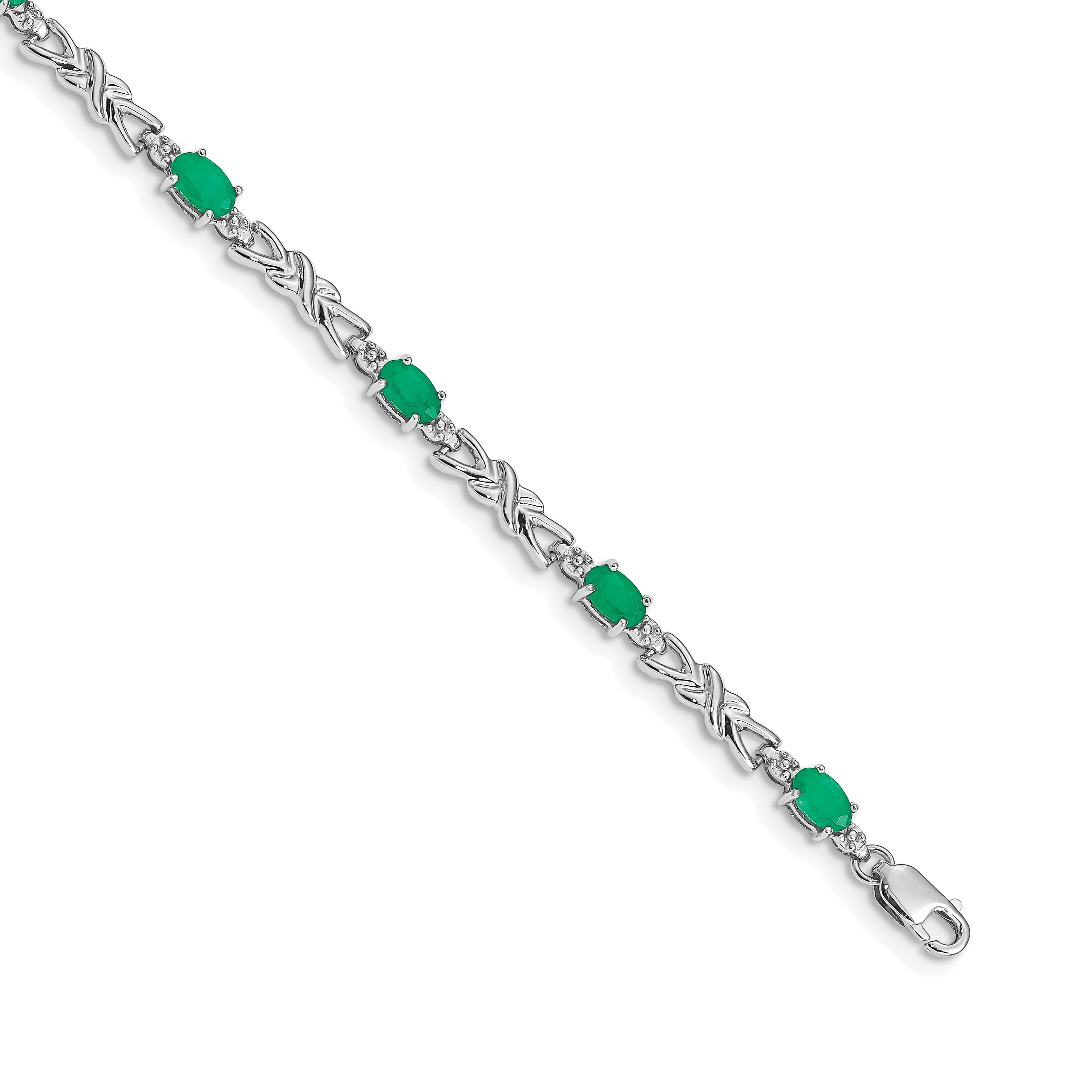 14k White Gold Diamond and Emerald Bracelet