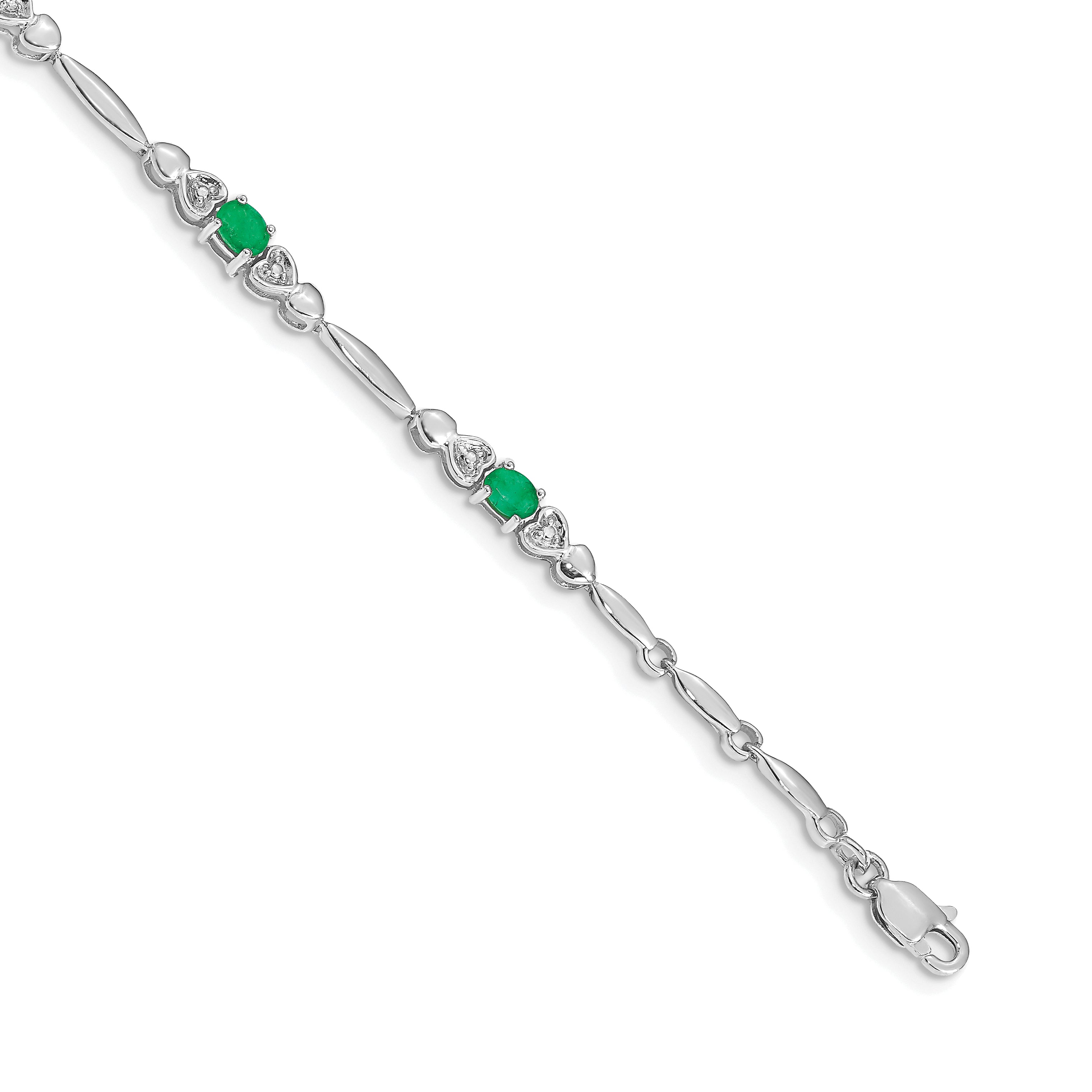 14k White Gold Diamond and Emerald Bracelet