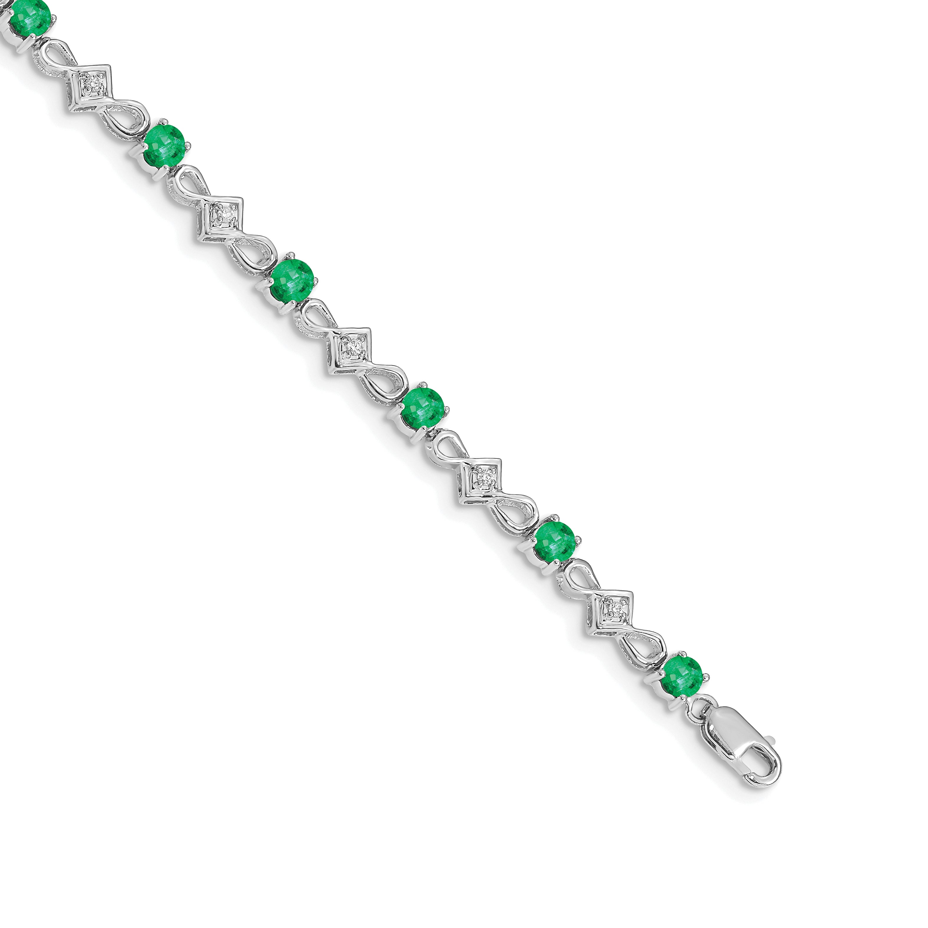 14k White Gold Diamond and Emerald Bracelet