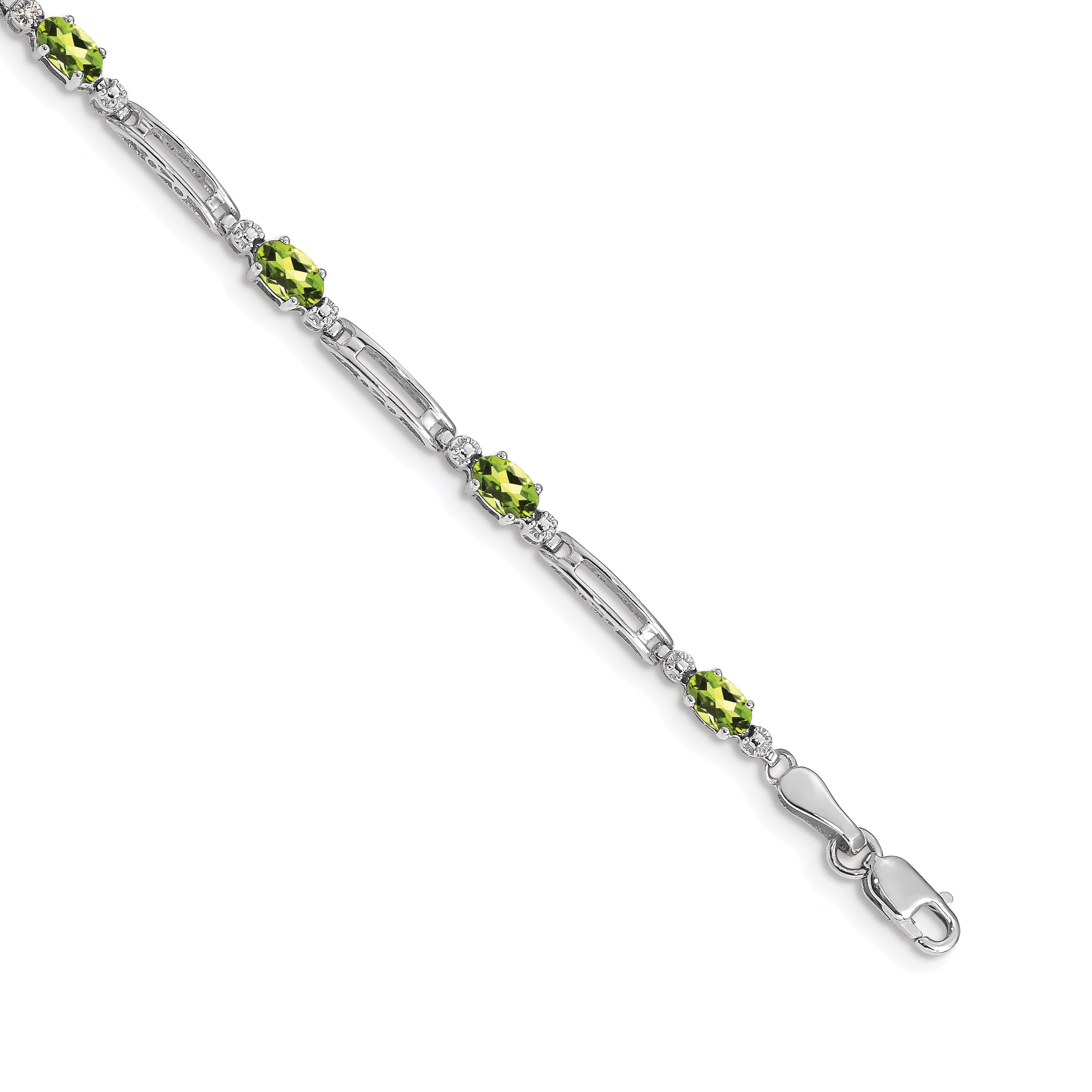 14k White Gold Diamond and Peridot Bracelet