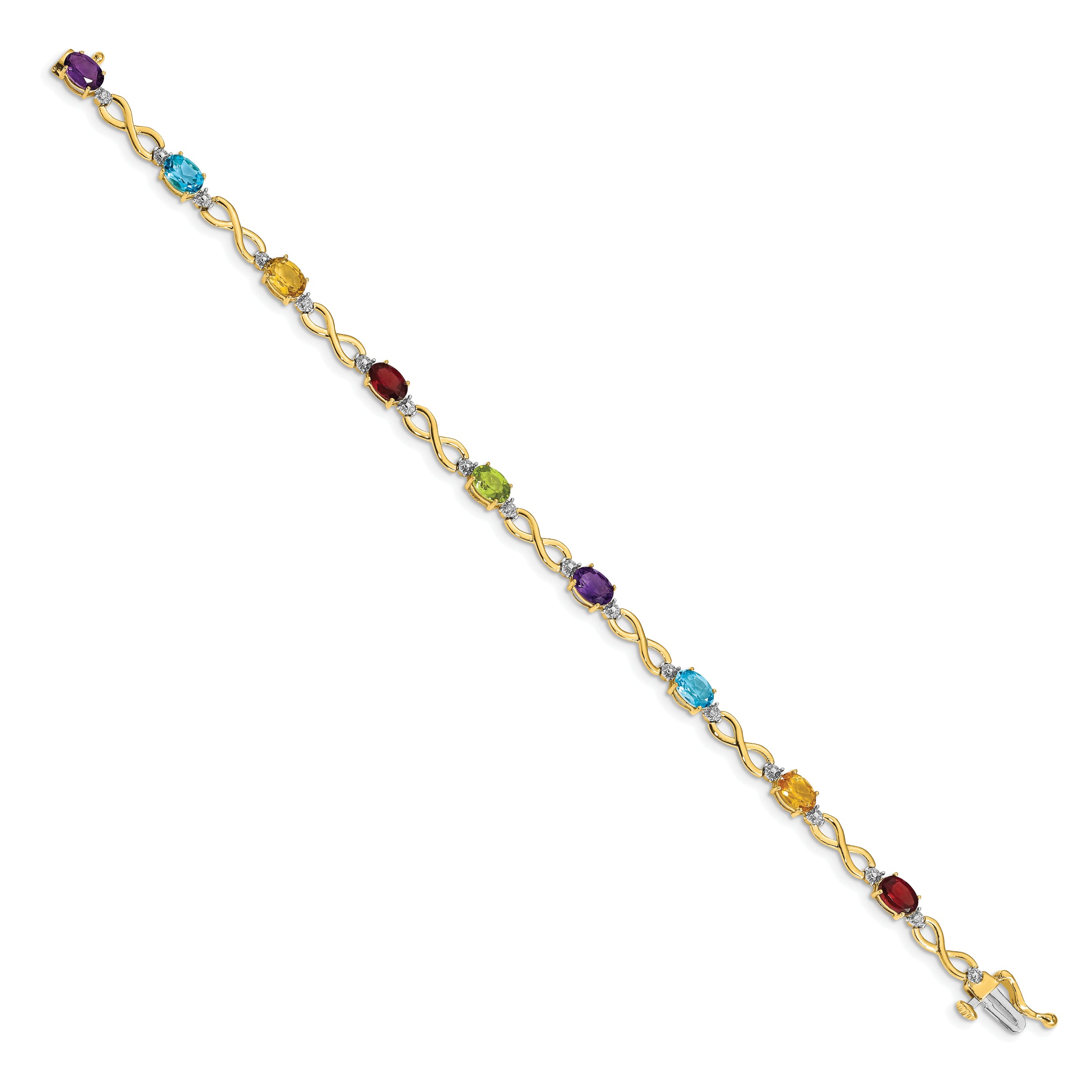 10k Rainbow Gemstone and Diamond Infinity Bracelet