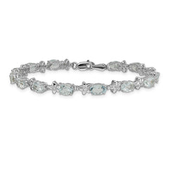 14k White Gold Floral Diamond and Aquamarine Bracelet