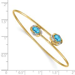 14k Polished .03ct Diamond and Blue Topaz Flexible Bangle