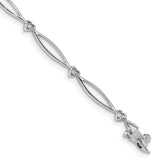 14k White Gold Diamond 7.25in Heart and Oval Link Bracelet