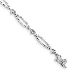 14k White Gold Diamond 7.25in Heart and Oval Link Bracelet