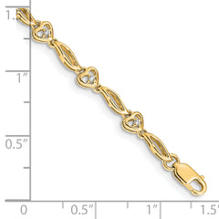 14k Yellow Gold Diamond Hearts Tennis Bracelet