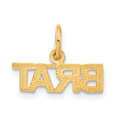 14K Gold Polished BRAT Charm Elegant Themed Pendant