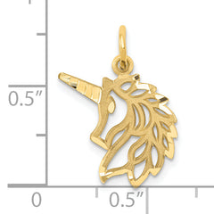 14K Gold Unicorn Head Pendant with Brushed Diamond-Cut Finish