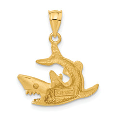14K Yellow Gold Men's Solid Shark Pendant with Casted Craftsmanship