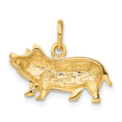 14K Gold Pig Charm with Brushed Finish and Diamond-Cut Texture