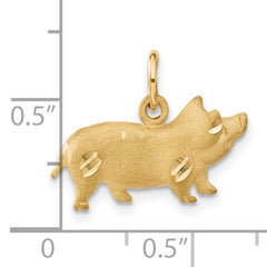 14K Gold Pig Charm with Brushed Finish and Diamond-Cut Texture
