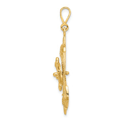 14K Gold Anchor Pendant with Movable Wheel for Men