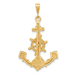 14K Gold Anchor Pendant with Movable Wheel for Men
