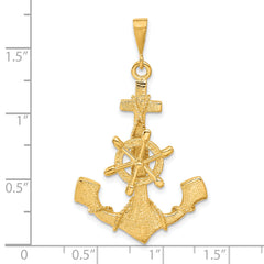 14K Gold Anchor Pendant with Movable Wheel for Men
