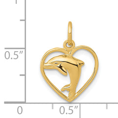 14K Gold Dolphin in Heart Pendant with Elegant Design