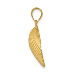 14K Gold Men's Textured Seashell Pendant with Polished Brushed Finish