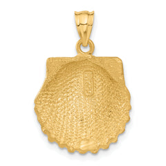 14K Gold Men's Textured Seashell Pendant with Polished Brushed Finish