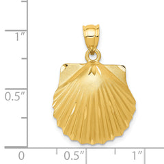 14K Gold Men's Textured Seashell Pendant with Polished Brushed Finish