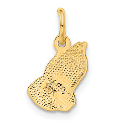 14K Gold Praying Hands Charm Pendant with Textured Detail