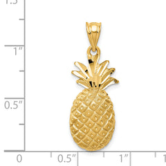 14K Gold Pineapple Charm with Diamond-Cut Details and Polished Finish