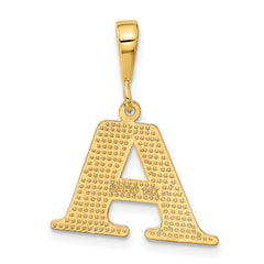 14K Gold Textured Initial A Charm Large Polished Finish