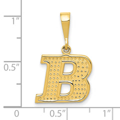 14K Gold Textured Initial B Charm Polished Large Pendant