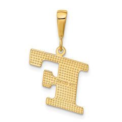 14K Gold Textured Large Initial F Charm with Polished Finish