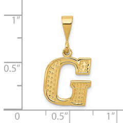 14K Gold Textured Initial G Charm with Polished Finish