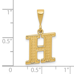 14K Gold Textured Initial H Charm with Polished Finish
