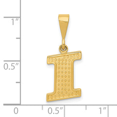 14K Gold Textured Initial I Charm Pendant in Polished Finish