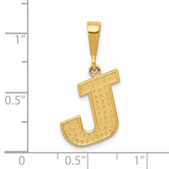 14K Gold Textured Initial J Charm with Polished Finish