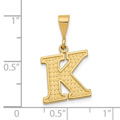 14K Gold Textured Initial K Charm with Polished Finish