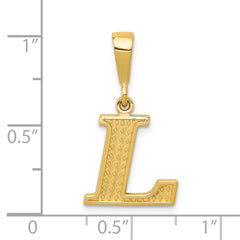 14K Gold Textured Initial L Charm with Polished Finish