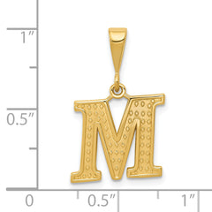 14K Gold Polished Textured Initial M Charm Pendant Large