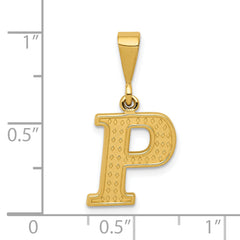 14K Gold Textured Initial P Pendant Charm Polished Large Design