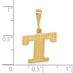 14K Gold Textured Initial T Charm with Polished Finish