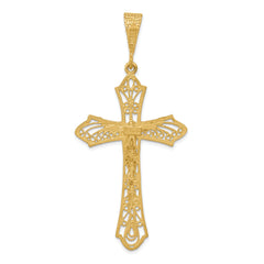 14K Gold Satin Diamond-Cut Crucifix Pendant Elegant Design