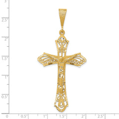 14K Gold Satin Diamond-Cut Crucifix Pendant Elegant Design