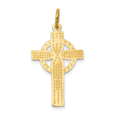 14K Gold Celtic Cross Pendant with Polished Textured Finish
