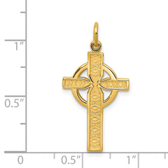14K Gold Celtic Cross Pendant with Polished Textured Finish