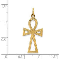 14K Gold Polished Ankh Cross Pendant with Textured Design