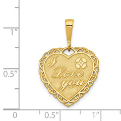 14K Gold Reversible I LOVE YOU Heart Pendant Polished Finish