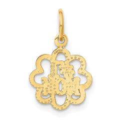 14K Gold #1 MOM Charm with Polished Finish and Textured Style
