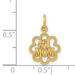 14K Gold #1 MOM Charm with Polished Finish and Textured Style