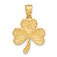 14K Gold Shamrock Charm Brushed Diamond-Cut Solid Jewelry