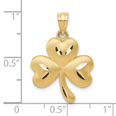 14K Gold Shamrock Charm Brushed Diamond-Cut Solid Jewelry