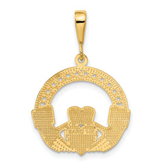 14K Gold Claddagh Pendant with Polished Textured Finish