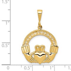 14K Gold Claddagh Pendant with Polished Textured Finish
